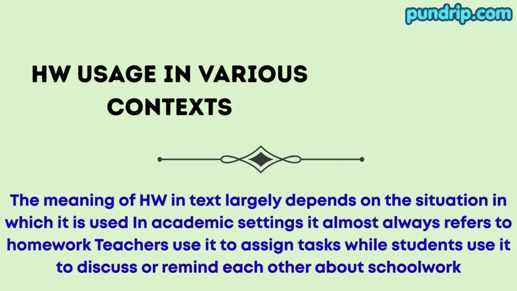 HW Usage in Various Contexts